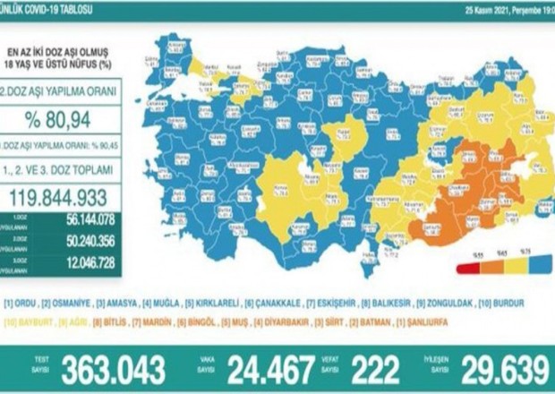 Türkiyədə daha 222 koronavirus xəstəsi vəfat edib